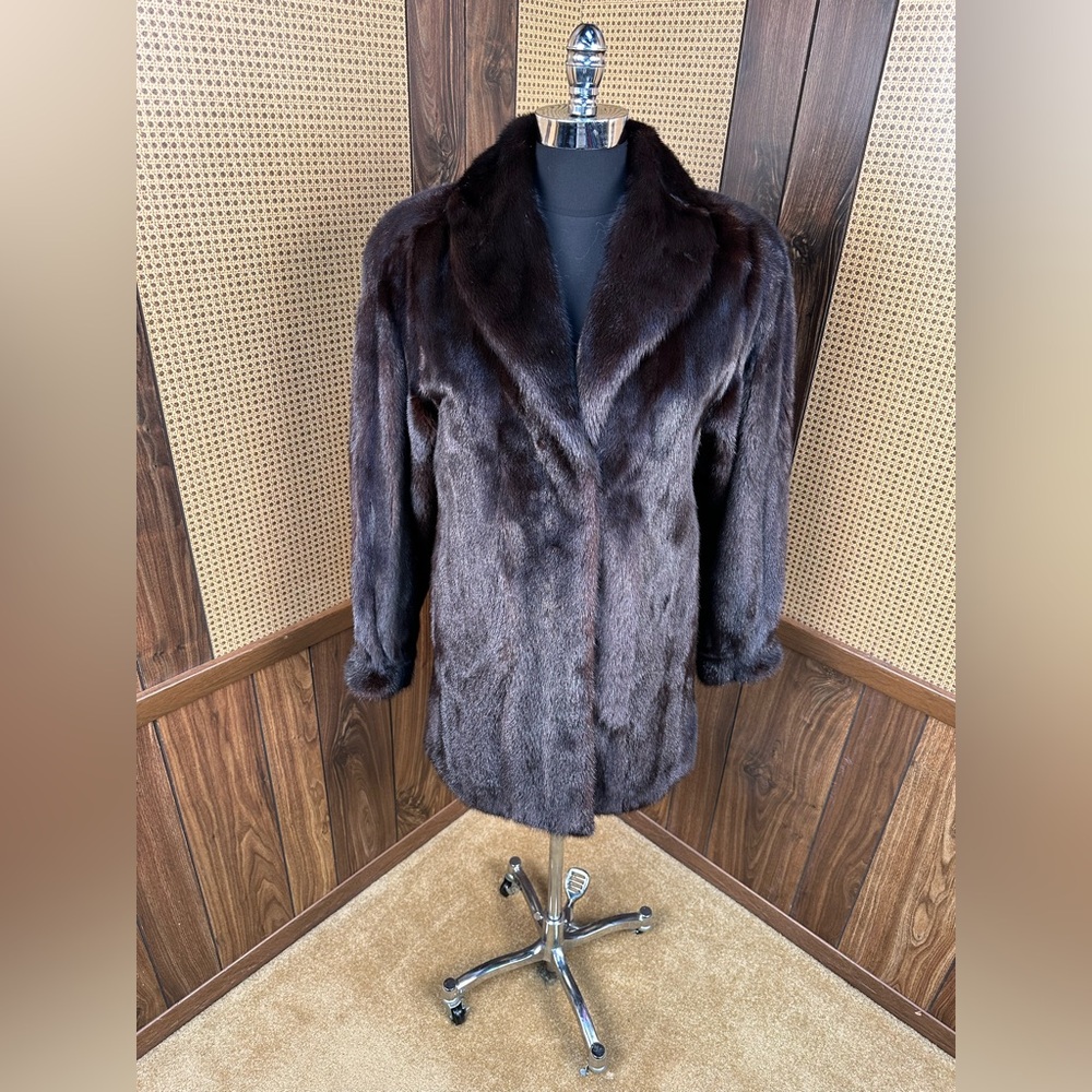 KOSLOW’S NINA RICCI PARIS DESIGNER DARK BROWN RANCH MINK FUR COAT JACKET LARGE